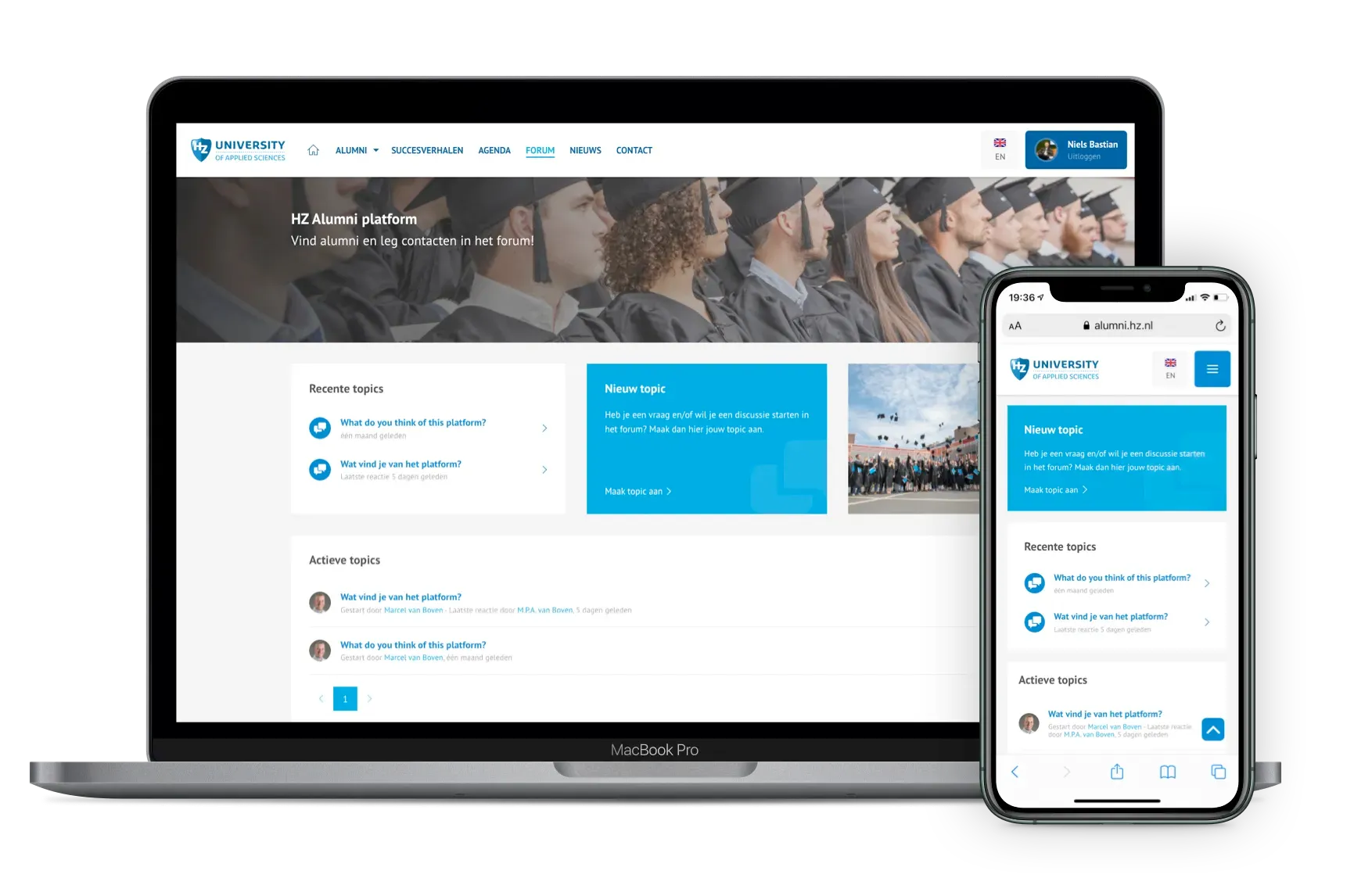 Screenshots van de webapp